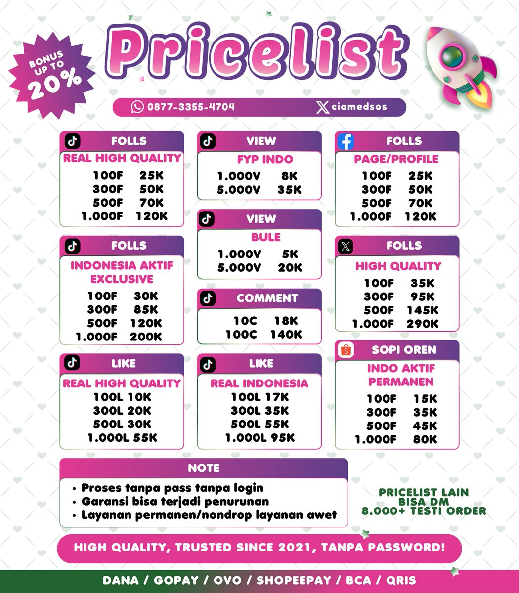 ofcaake's tweet photo. SIANGG OPEN ORDER WA DIBIO😍💗

jual followers ig indo permanen folls instagram tambah follower tiktok tt shopee youtube fb pro linkedin threads upfoll like view fyp murah garansi selamanya sosmed wts wtb share save buzzer komen comment real akun indo aktif zonauang zonajajan~~ https://t.co/u1lYGKHS6S