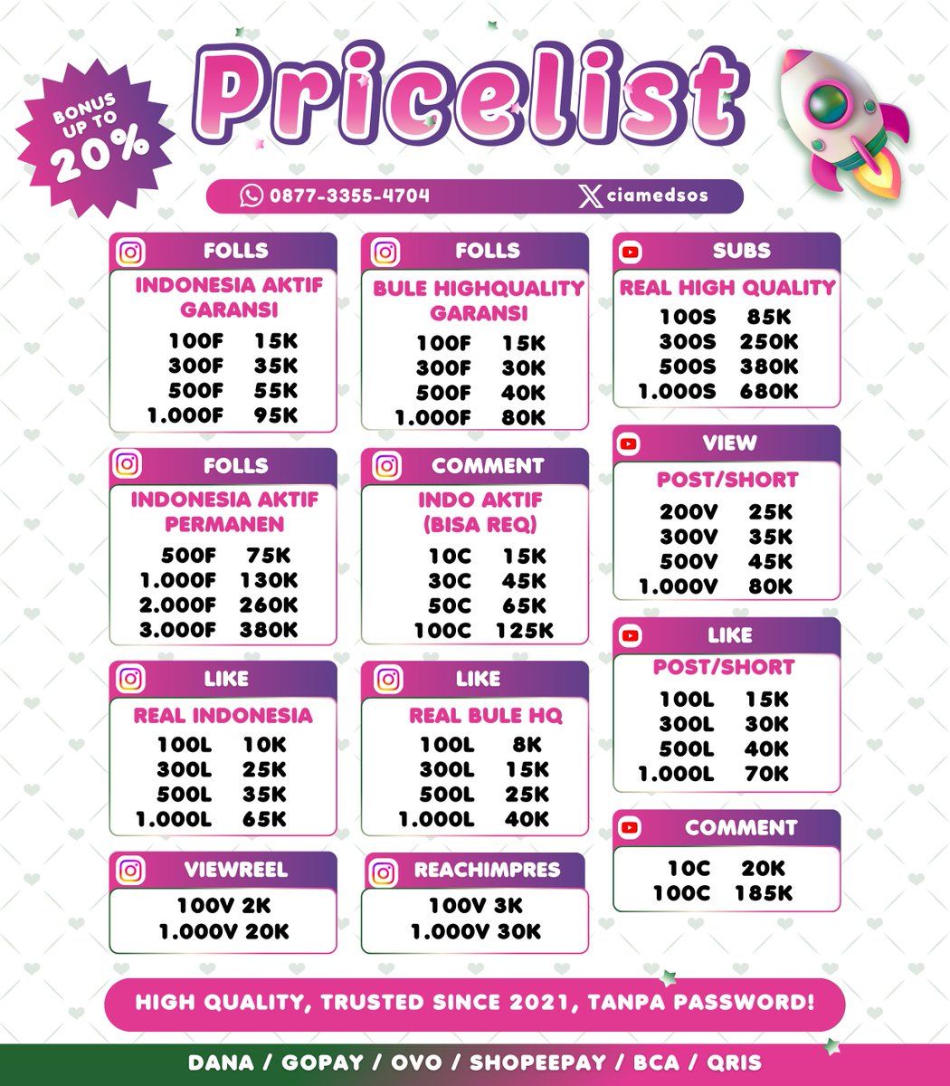 ofcaake's tweet photo. SIANGG OPEN ORDER WA DIBIO😍💗

jual followers ig indo permanen folls instagram tambah follower tiktok tt shopee youtube fb pro linkedin threads upfoll like view fyp murah garansi selamanya sosmed wts wtb share save buzzer komen comment real akun indo aktif zonauang zonajajan~~ https://t.co/u1lYGKHS6S