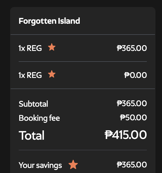 photoartbymm's tweet photo. #ForgottenIsland is part of Ayala Malls Cinemas' Buy 1 Take 1 Mondays promo, starting on September 28th.

B1T1 includes regular and A-Giant cinemas. Not valid at Bonifacio High Street, Taguig.

⬇️ Sample pricing at Glorietta (📸 Ayala Malls/All Access) https://t.co/3zeoWMc8Un