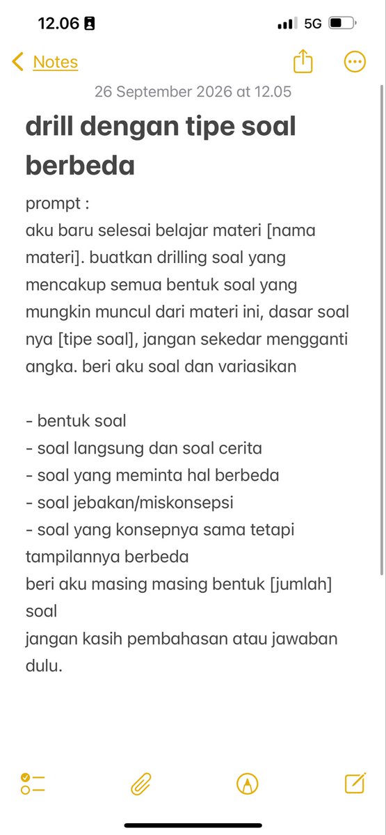 pauwrcelain's tweet photo. cara drill/drilling soal gratis nih :D boleh pake ai apa aja, point plus kalau claude or gemini ^___< prompt nya bebas sih, but here is mine 😖 https://t.co/L79IDhve9C