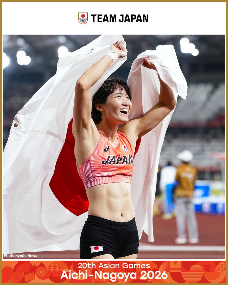 TeamJapan's tweet photo. ◤ 📸TEAM JAPAN Shots #愛知名古屋2026 ◢

🏃陸上競技
【女子棒高跳】
1位 諸田実咲 選手 🥇
5位 大坂谷明里 選手

【男子ハンマー投げ】
2位 福田翔大 選手 🥈
4位 中川達斗 選手

【女子七種競技】
1位 田中友梨 選手 🥇
2位 梶木菜々香 選手 🥈

諸田実咲 選手は、自身の持つ日本記録を更新して優勝✨
女子七種競技では、#TEAMJAPAN 初の金メダル、銀メダルを獲得しました👏

@jaaf_official
#ともに一歩踏み出す勇気を

愛知・名古屋アジア大会はTBS ▶︎ @TBS_TV_S1