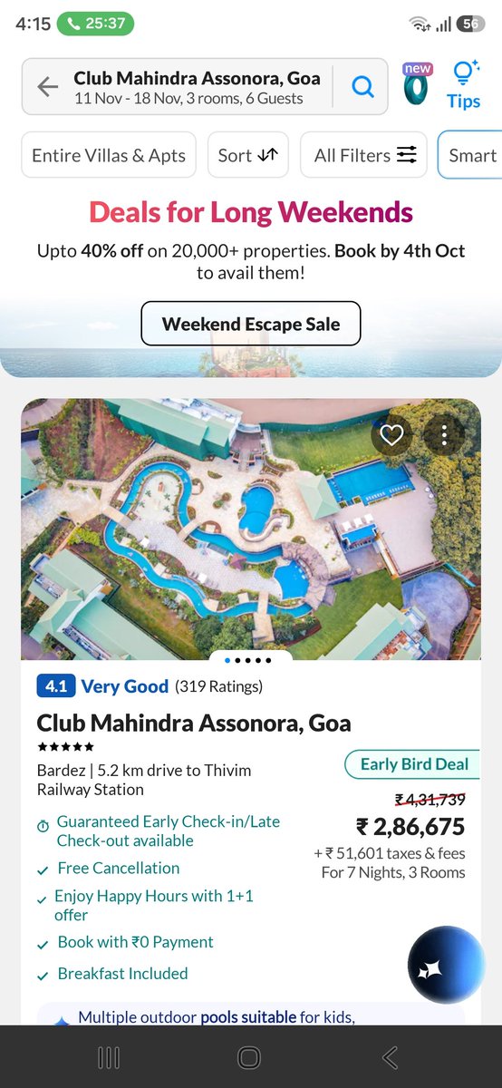 MerulVora's tweet photo. @anandmahindra @MahindraRise @clubmahindra is selling it's hotels on 3rd party app and showing waiting list for it's members 
Quite unfair https://t.co/07XaXh0IJm