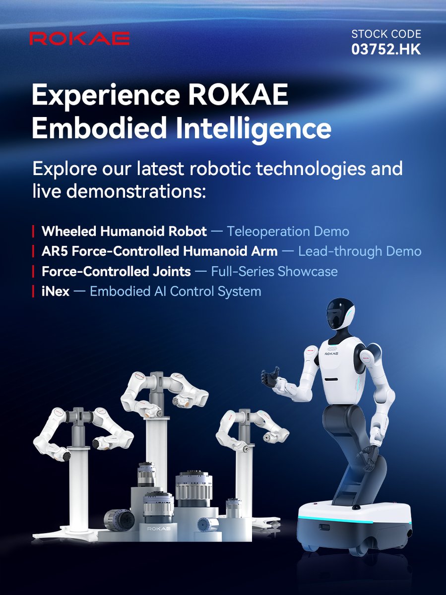 ROKAERobotics's tweet photo. IROS 2026 | ROKAE Robotics in Pittsburgh 🤖

Sep 27–Oct 1 | Booth 122

Discover embodied intelligence, humanoid robots, force control &amp; embodied AI at IROS 2026. 

Also, join us at Physical AI After Hours on Sep 29 at Carnegie Mellon University.

#ROKAERobotics #IROS2026 https://t.co/J9gYHNnQyp