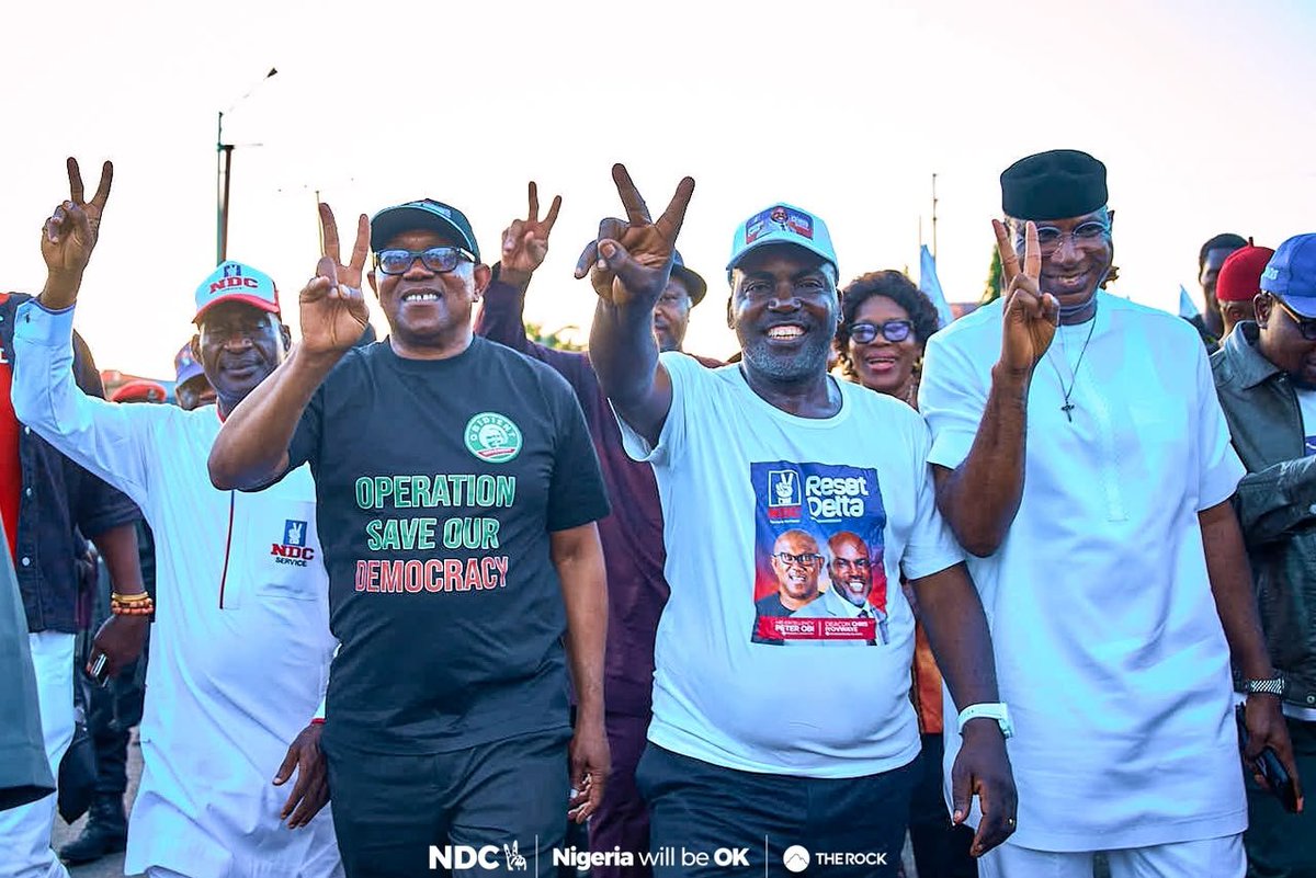 PeterObi's tweet photo. MY VISIT TO DELTA STATE

On Thursday, 24th September, I joined our Governorship Candidate in Delta State, Deacon Chris Iyovwaye, other Delta State candidates, our party leaders, and members of our party for the launching of the NDC campaign office in Asaba, Delta State.

It was another opportunity to continue to spread our message and commitment to a better Nigeria. We must unite, secure our dear nation, and move it from consumption to production, create jobs, and pull our people out of poverty.

I sincerely thank our Governorship Candidate, other leaders, and members of our party in Delta State for their commitment to a better Delta State and Nigeria. I also sincerely thank the good people of Delta State for the wonderful reception and hospitality accorded to us.

A New Nigeria is Possible, and Nigeria will be OK.  -PO