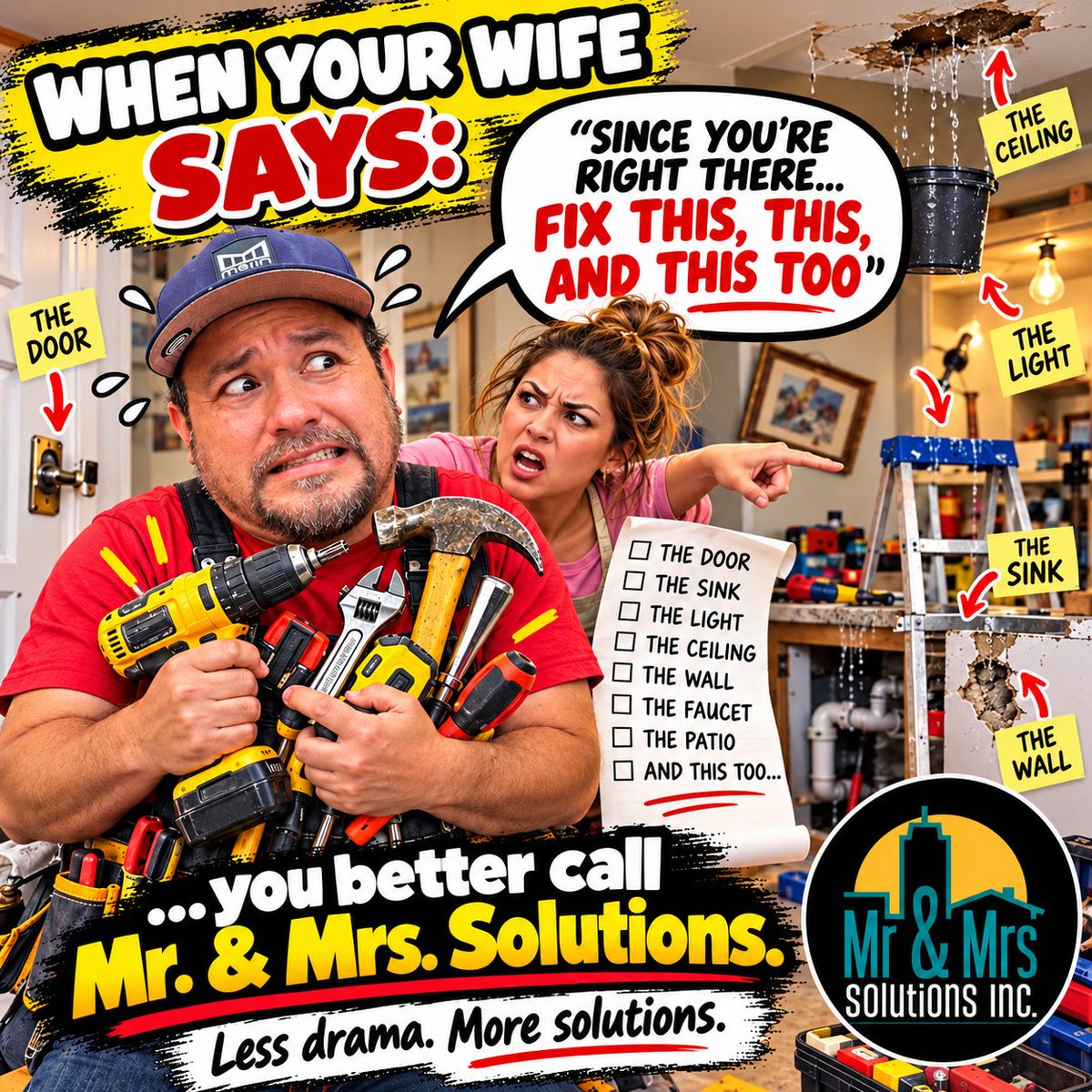 mrs_solutions's tweet photo. #MrAndMrsSolutions #HomeRemodeling #HomeImprovement #ContractorLife #DIYFail #FunnyConstruction #Remodeling #ChicagoContractor #HomeRepairs #ConstructionHumor https://t.co/iXI7SDNBgj