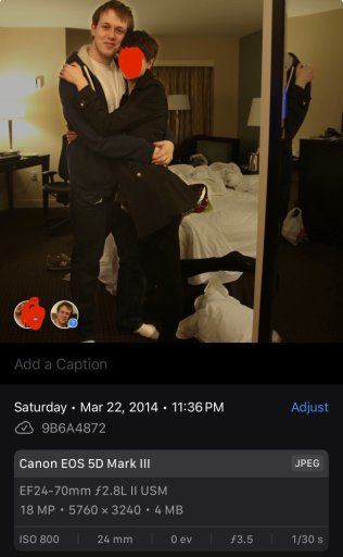 SpeakingOnOney's tweet photo. 3) The photos of Chris and I were taken by his DSLR camera. I have included more meta data in the image below. I believe he may have used this camera to film some live action YouTube videos from this era. Feel free to do some digging for yourself if you want more on that. https://t.co/EbHo7LLqZQ