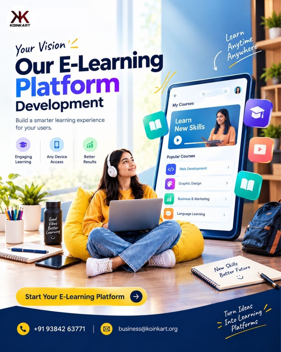 KoinKart's tweet photo. Learning is no longer limited to the classroom. E-Learning Platform Development helps businesses and education providers create accessible digital learning experiences online.
Visit us: https://t.co/8k6b8o0bJy
#ELearningPlatformDevelopment #ELearning #EdTech #OnlineLearning https://t.co/Dwd1G5Q7J9
