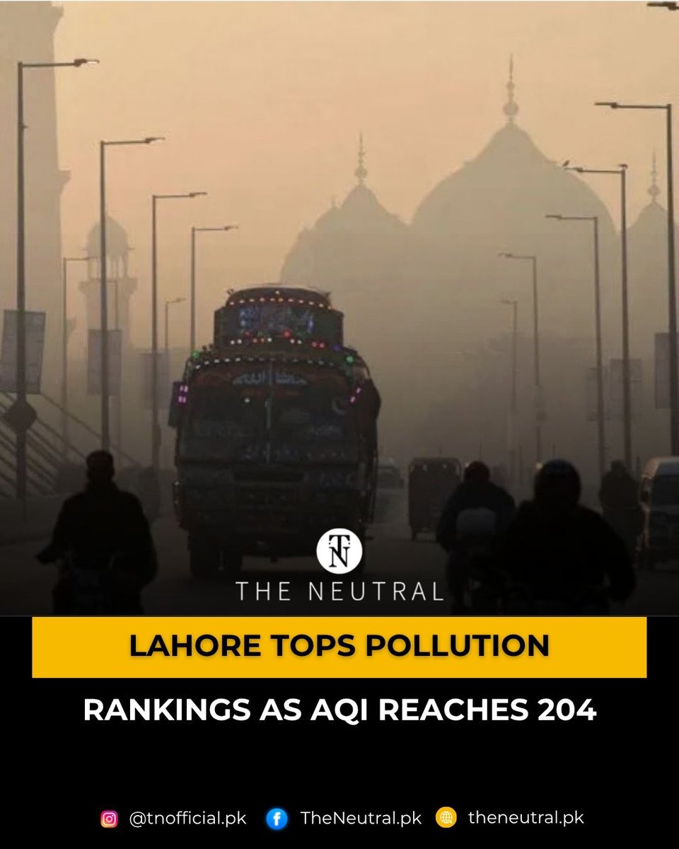 TNeutralpk68070's tweet photo. Lahore’s AQI reaches 204 as several areas report high pollution. NDMA also warns of heavy rain and flash floods through September 30.
https://t.co/6M71CEu4ZT
#theneutral #Lahore #LahoreAQI #AirPollution #Smog #PakistanWeather #NDMA #RainAlert #FloodAlert #PakistanNews https://t.co/tasFhkZaCb