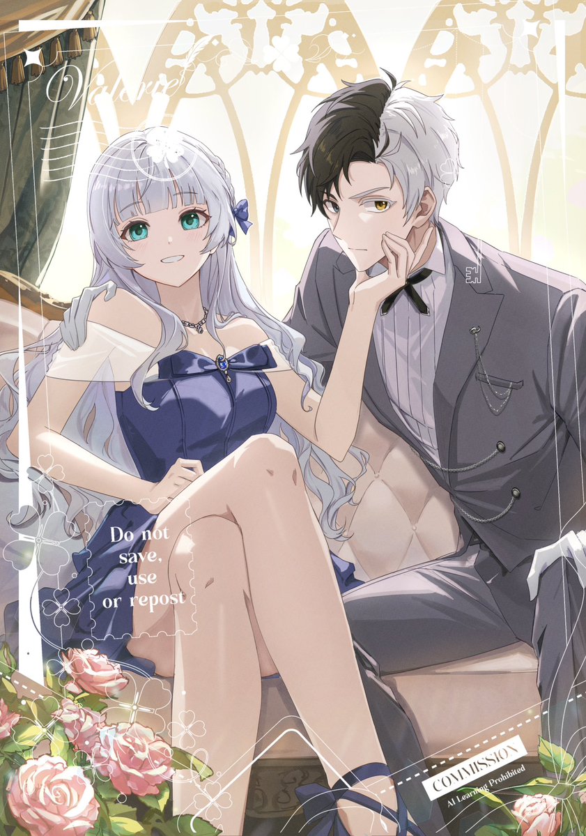 valeriee_draws's tweet photo. 吉春┆#sakueve ⊹ ࣪ ˖
── ⟡ ˙🌸🍀 ̟

[Rofan AU👑]

Wherever the lady went, she was seldom seen without her trusted aide at her side. A pair of heterochromatic eyes remained ever watchful, their unwavering gaze quietly measuring every soul who dared approach her. Should he perceive even the slightest hint of ill intent, he would instinctively draw his lady nearer, as though his very presence alone might shield her from the world.

── © 흑절미님