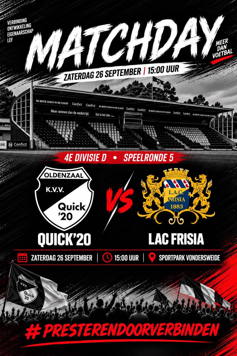 kvvquick20's tweet photo. ⚽️⚽️𝐌 𝐀 𝐓 𝐂 𝐇 𝐃 𝐀 𝐘 🤍🖤! 
➡️ Quick’20  -  LAC Frisia 1883
🗓 Zaterdag 12 September
🕝 Aanvang 15:00 uur  
🚩Competitie (4e divisie D)
🏟Sportpark Vondersweijde
🗣 Scheidsrechter: Dhr. T.T. van der Velden
🌍Oldenzaal
 
@kvvquick20 @lacfrisia @vierdedivisie D  #quilac https://t.co/0LVPMq5eMq