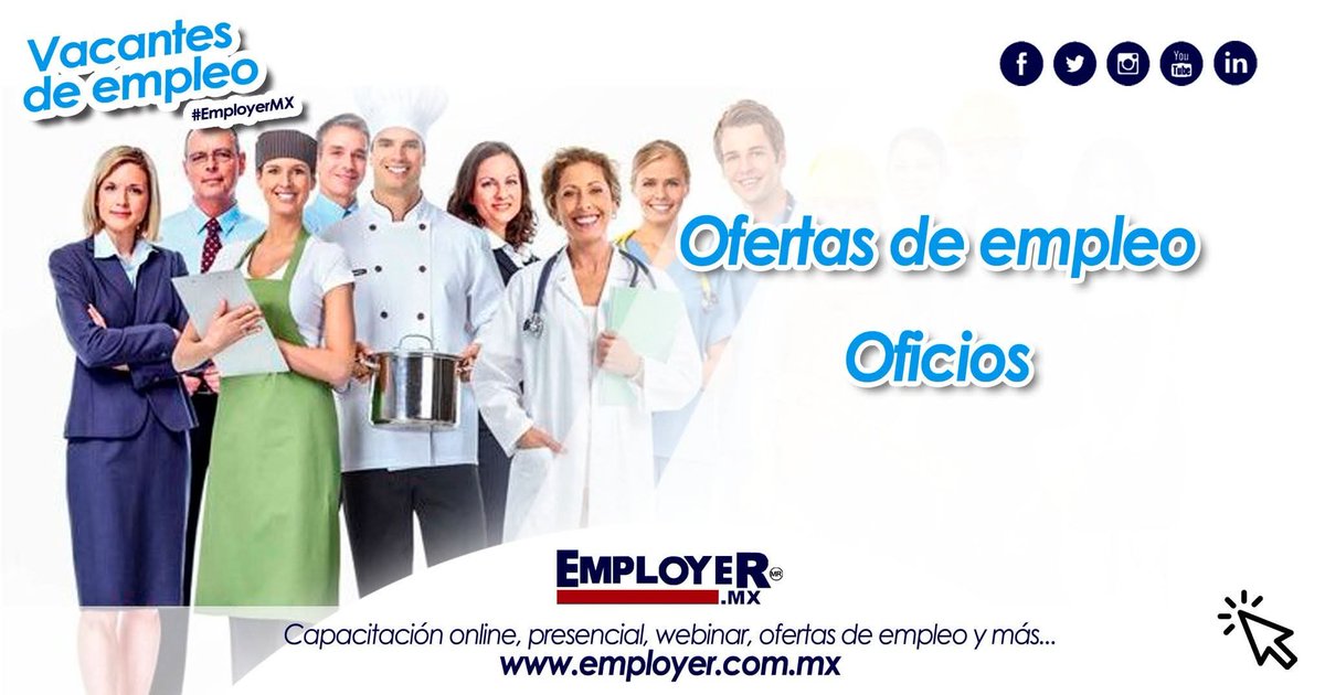 EmployerMX's tweet photo. ¡Employer tiene vacantes para  diferentes OFICIOS o SERVICIOS! Consúltalas en los links: 
➡️ https://t.co/Zptld8FwPS
➡️ https://t.co/XiMlgTdhgN
¡Postúlate!
Comparte con un amigo
 #EmployerMX #Empleo #Trabajo #México #Oficios #Servicios https://t.co/Dx0oe2PLXT