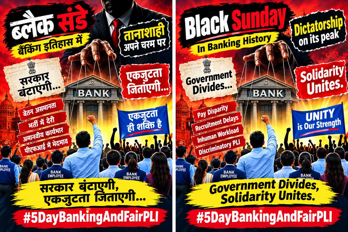 Vaibhav34596457's tweet photo. तानाशाही अपने चरम पर हैं।

बैंकिंग इतिहास का काला रविवार।

सभी बैंकर्स को इस रविवार को काले दिन के रूप में मनाना चाहिए।

Government Divides... Solidarity Unites...

#5DayBankingAndFairPLI @aiboc_in @nilesh_pawar15 @UFBUIndia @rupamsmail https://t.co/pjyhlQNYFO
