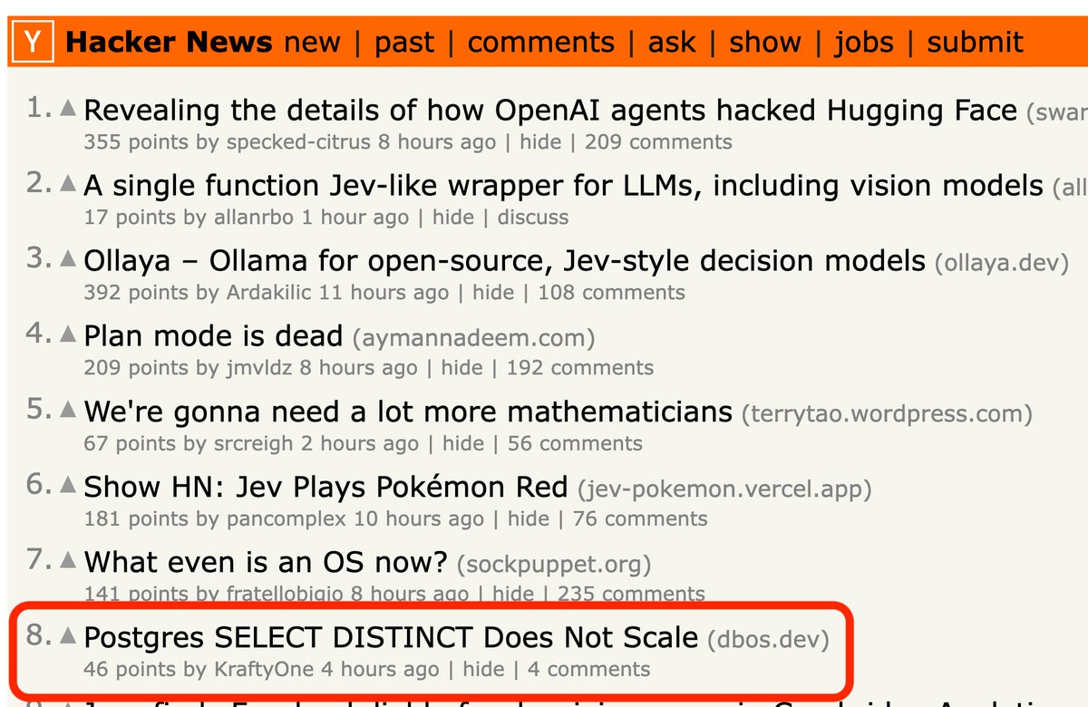 qianl_cs's tweet photo. Be aware of Postgres SELECT DISTINCT. https://t.co/xeS11Juo48