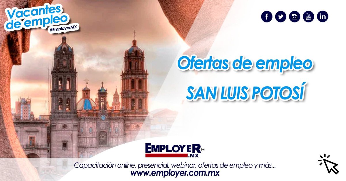 EmployerMX's tweet photo. ¡Employer tiene vacantes para SAN LUIS POTOSÍ! En TODO TIPO DE PUESTOS Consúltalas en los links: 
➡️ https://t.co/F8VMcRsAU3
➡️ https://t.co/20F3Zj6Ba9
¡Postúlate!
Comparte con un amigo
 #EmployerMX #Empleo #Trabajo #México #SanLuisPotosí https://t.co/Jab0VuPrDQ