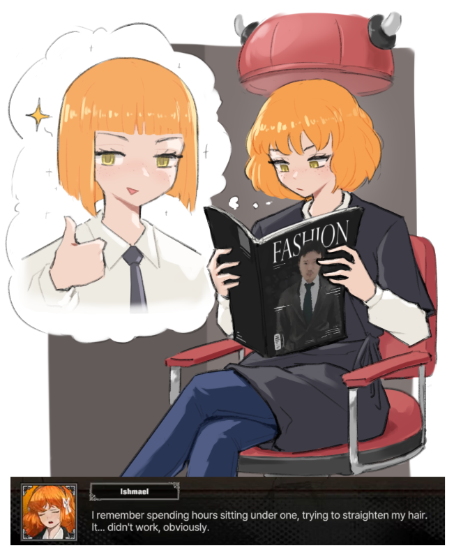 doobyelly's tweet photo. Ishmael's hair salon story
#limbuscompany https://t.co/Pf2Ih0xv4C