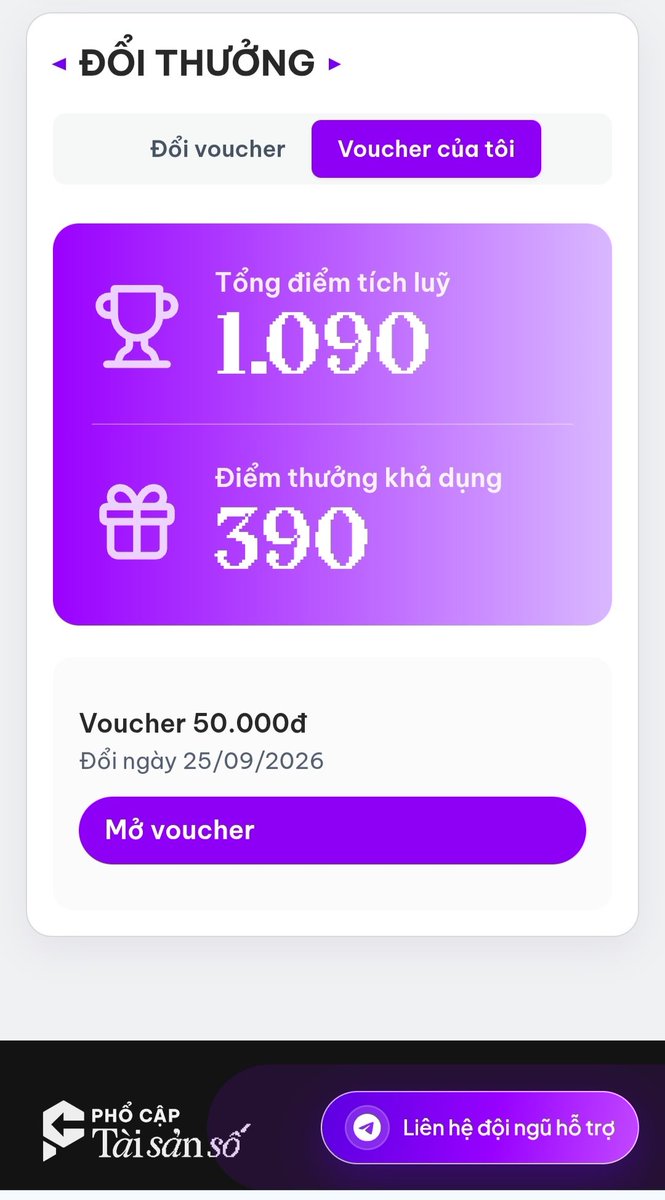 CryptoNews678's tweet photo. 🎆Tất cả điểm tích lũy được trên phổ cập tài sản số của sàn #SCEX đều được đổi sang VouCher (dùng như tiền mặt tại 300+ thương hiệu)

🎁Các mệnh giá Voucher:

30.000đ – 400 điểm
50.000đ – 700 điểm
100.000đ – 1.100 điểm
150.000đ – 1.600 điểm
⏰ Thời gian đổi thưởng: 13:00 ngày 21/09/2026 – 13:00 ngày 28/09/2026. 

Hôm qua đả đổi voucher nạp 50k tiền điện thoại 🤣

(Tất cả là thông tin, không kêu gọi tham gia hay đầu tư coin)