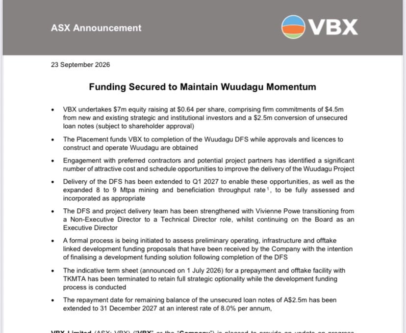 710Alchemist's tweet photo. $VBX.AX $VBX #bauxite
DFS timeline moved to Q1 2027!
Now this is becoming repetitive. Kicking DFS down the road, not a good look.
Right now, Ryan’s credibility and ability to execute not looking good.
DFS better be made out golden bricks. https://t.co/EI3vZi3eqd