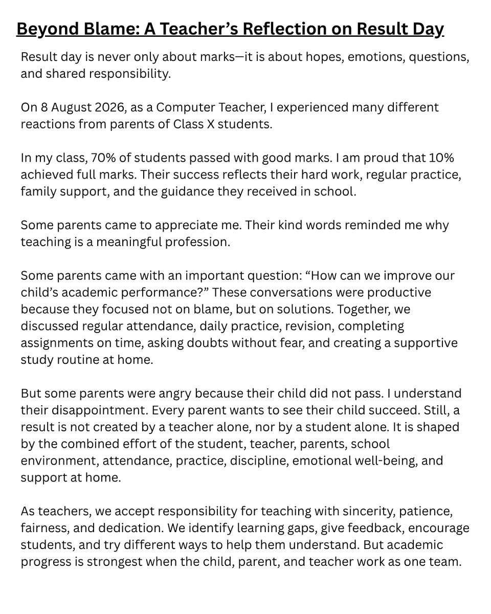 ptsclasses's tweet photo. Beyond Blame: More Than Marks
On 8 August 2026, Class X result day brought many emotions.

#Education #Teachers #ResultDay #StudentSuccess #ParentTeacherPartnership #MoreThanMarks https://t.co/26z7QwVjpG