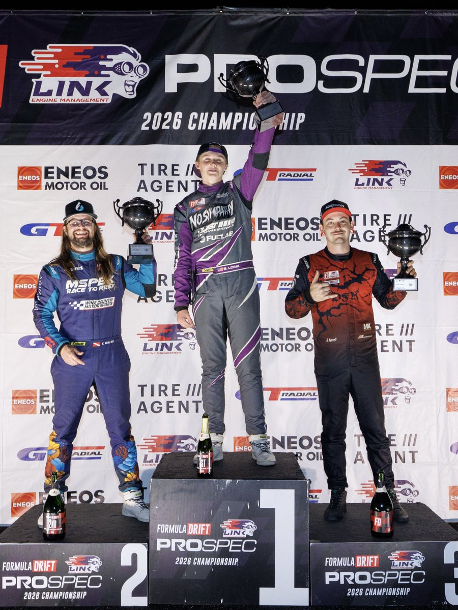 FormulaDrift's tweet photo. Your @Link_ECU PROSPEC RD4 Podium here in Vegas!
๐ฅ Braden Lons
๐ฅ Kasey Kohl
๐ฅ Dustyn Farrell
#FormulaD #FormulaDRIFT #FDLV https://t.co/wCeRC6FaOV