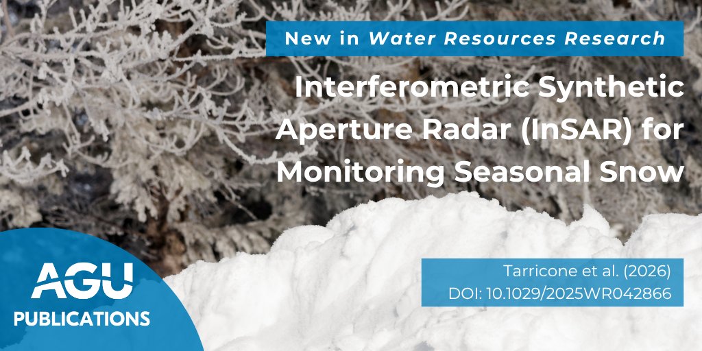 theAGU's tweet photo. Seasonal snow is a critical source of water for people, ecosystems, and agriculture, yet it remains difficult to measure. InSAR offers a potential approach for mapping changes in snow mass from space. 🛰️
🔗 Learn more: https://t.co/HwhfenxThy
#AGUPubs #InSAR #RemoteSensing #Snow #WaterResources