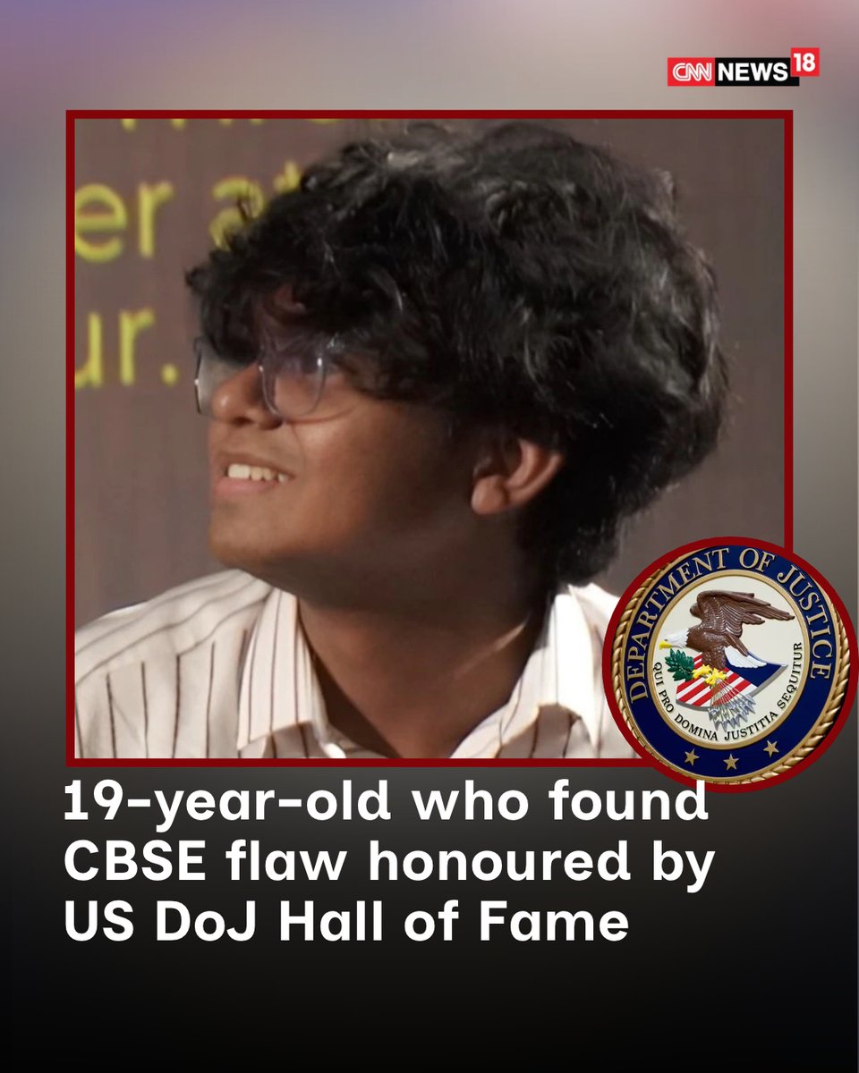 CNNnews18's tweet photo. 19-year-old cybersecurity researcher Nisarga Adhikary has added another milestone to his journey after being recognised in the US Department of Justice’s cybersecurity Hall of Fame. He said he discovered a critical vulnerability in a major DoJ law-enforcement system, reported it, and the department validated and patched the issue within a week.

But this wasn’t his first discovery in US government systems. Before the DoJ recognition, Nisarga had also reported a vulnerability in a US Department of Defense/military system, which he said was validated and was undergoing remediation.

Earlier, he had made headlines in India after identifying security flaws in CBSE’s Online Submission of Marks portal, eventually joining IIT Kanpur’s C3iHub as an OSINT and Threat Intelligence Engineer.

#NisargaAdhikary #CyberSecurity #EthicalHacking #USDoJ #CBSE
