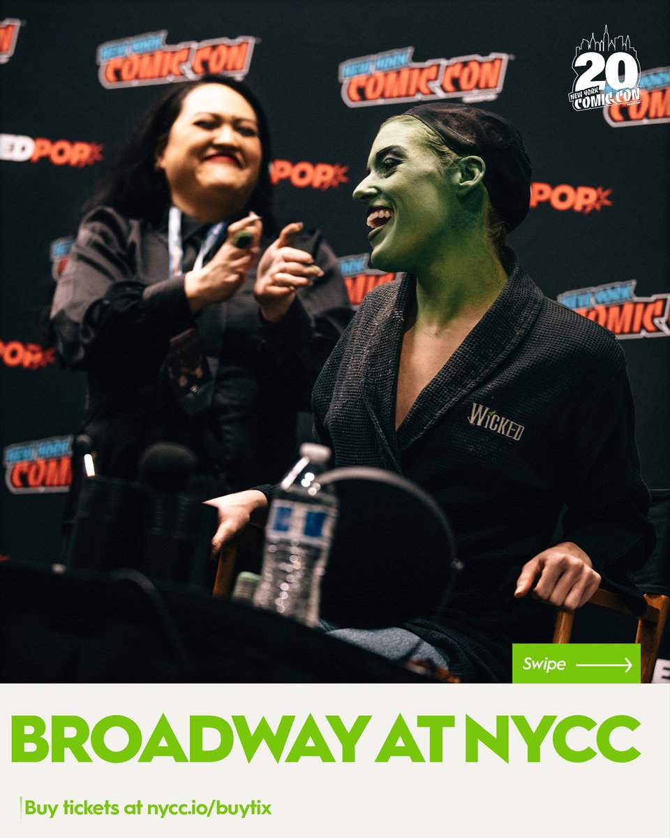 NY_Comic_Con's tweet photo. The curtain's up on Broadway at NYCC 💥 

We've got panels, a special fan meetup, and plenty of opportunities to celebrate the shows and stars you love. Swipe through to see what's happening each day and start planning your encore-worthy schedule. 

After all, every great show has a few surprises. 👀 

Don't miss your cue; Thursday and Sunday tickets are still available. Get yours at https://t.co/bGfHEghTqs 

Photo provided by Playbill