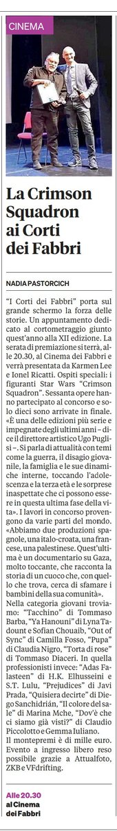 nadiapastorcich's tweet photo. 🗞️ Su Il Piccolo di oggi #UgoPuglisi ci parla della XII edizione de I Corti dei Fabbri. Stasera alle 20.30, al Teatro dei Fabbri, ci saranno le premiazioni! 🎬 https://t.co/0vWa884LUt