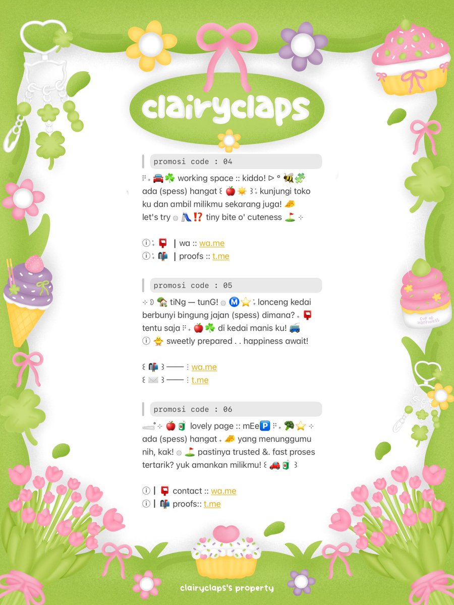 clairyclaps's tweet photo. ⓘ ࣪˖ 💌 help retweet? arigaTo 🎀

こんにちは, chei is back! ୨୧˚🌸☘️ ⊹
ada 6 wording promosi ready stock
bisa dijemput യ 👛 ⊹ hanya ꒰ 5.5OO ꒱
ketuk dm ku kalau mau jajan yah! 💒

♡ #zonauang ♡ https://t.co/i8DTzy1P4K