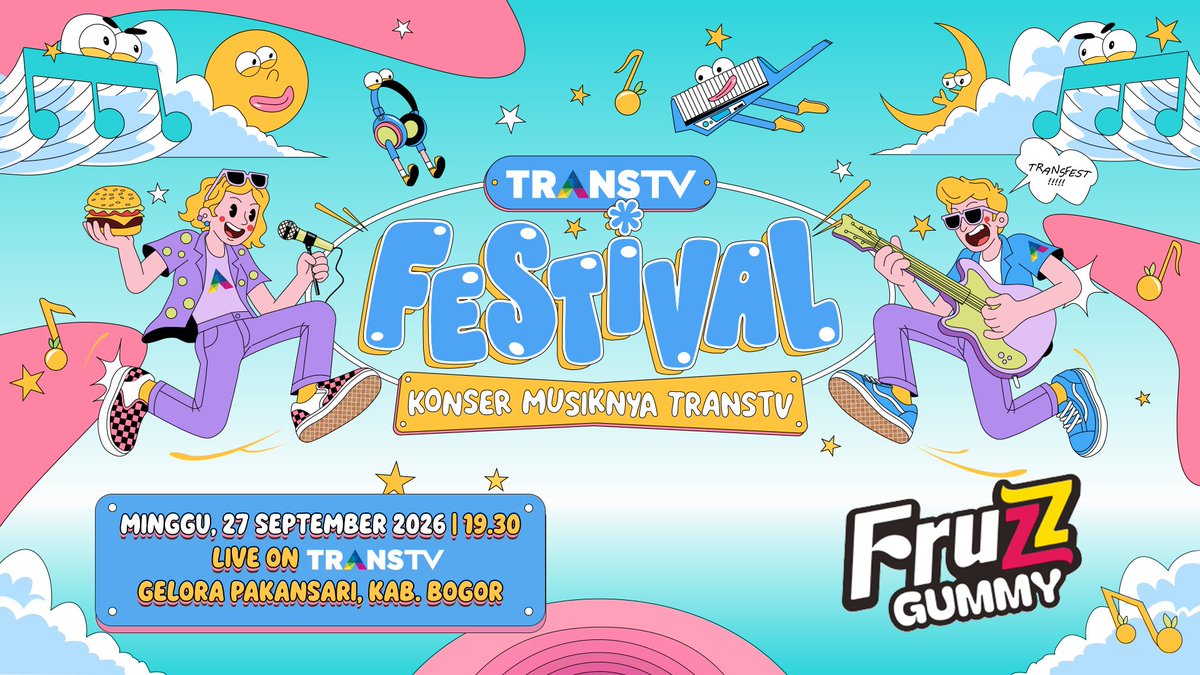 TRANSTV_CORP's tweet photo. Saatnya tambah keseruan di Trans TV Festival sambil makan Fruzz Gummy! 🍇😋

Rasa buahnya segar, gummy-nya seru, dan ada vitamin yang siap nemenin aktivitas kamu sepanjang acara.

Ikutan juga berburu Mystery Gummy dan Kupas Surprizenya! 🎉

Yuk, saksikan keseruannya bersama teman-temanmu!

Fruzz Gummy — Ada Isinya, Bisa Dikupas!