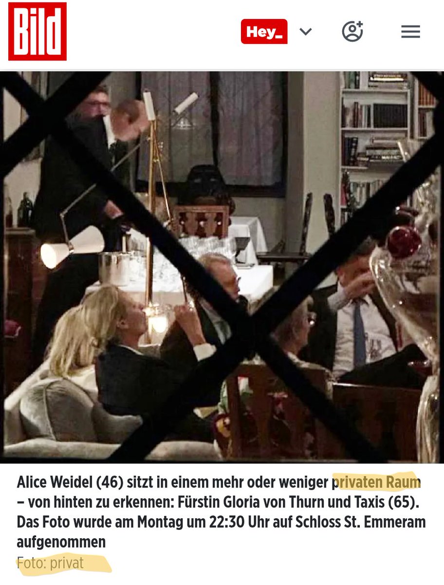 jreichelt's tweet photo. Nicht alle Fotos, die "in einem privaten Rahmen" entstehen, verstoßen bei BILD offenbar "gegen die eigenen Regeln". Wenn es zum Beispiel gegen die AfD-Vorsitzende Alice Weidel geht, scheinen Fotos, die mehrfach als "privat" gekennzeichnet und heimlich durch ein Fenster fotografiert sind, als legitimes Mittel. Man lässt sich sogar Orden von der Regierung dafür verleihen, medial gegen die Opposition vorzugehen, indem man in private Räume eindringt. In der Laudatio über die stellvertrende Chefredakteurin hieß es ausdrücklich: "Sie versteht es, Geschichten so zu erzählen, dass sie bewegen und ein breites Publikum erreichen. Dabei gelingt es ihr, private Lebenswelten sichtbar zu machen."