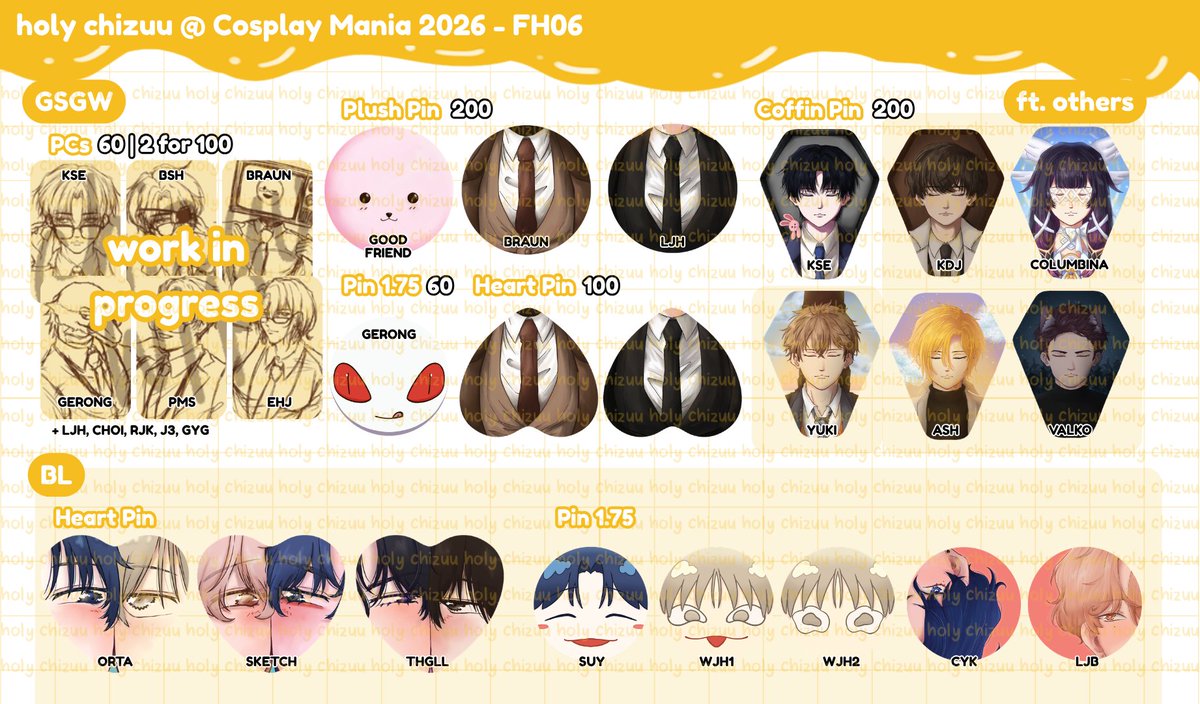 holychizuu's tweet photo. ❤️🔄 appreciated ^^

🧀 Cosplay Mania 2026 Catalogue 🪽
📍 FH06
📍 GSGW ORTA Sketch THGLL WHA DRST TGSWIIWAGAA WBK TSHD Apothecary Diaries In the Clear Moonlit Dusk Special A A Sign of Affection Tamon's B Side Frieren TBHK OHSHC

#CosplayMania2026 #FanfairAtCosplayMania2026 https://t.co/GLoy3tsTue