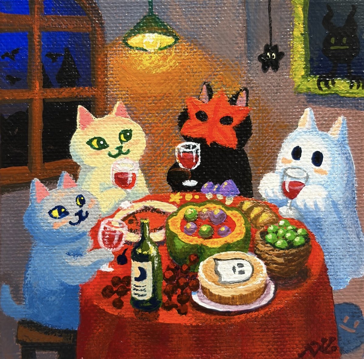 necoeshi's tweet photo. 👻お化けの友達んちでパーティー🎃 https://t.co/C2WNo7NqXr