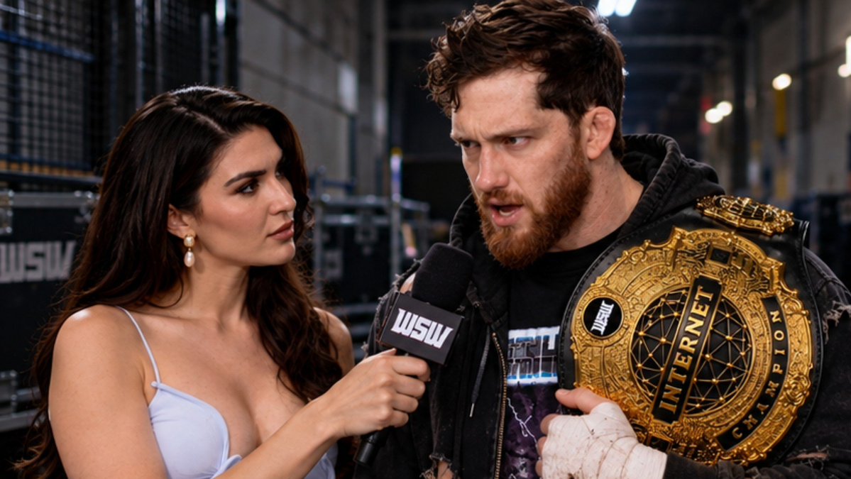 WSWFederation's tweet photo. Kathy Evans: Ladies and gentlemen, please welcome my guest at this time... the WSW Internet Champion, Connor Cage. Connor, tomorrow night at Prison Break in Russia, you defend your title against Matthias Vale. Given his vicious ambushes over the last two weeks, what is your mindset heading into this war?

Connor Cage completely ignores Kathy. He steps right into the camera lens, snatching the microphone from her hands. His jaw is tight, his eyes wide and bloodshot, staring through the lens as if he's trying to look directly into Matthias Vale's soul.