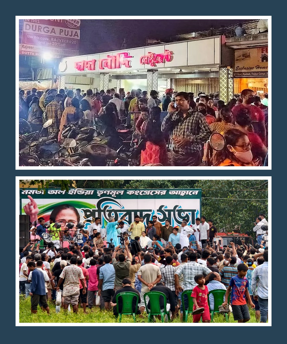 BJP4Bengal's tweet photo. Crowd at a Biriyani restaurant >>> Mamata Banerjee’s lecture of lies rally at Sreerampore https://t.co/qIMSsq584F