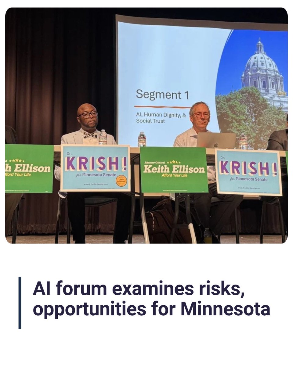EPLocalNews's tweet photo. An Eden Prairie forum brought together Minnesota leaders to discuss AI, privacy, jobs, education and the growing impact of data centers.
Written by Stuart Sudak
Photo by Babar Khan
https://t.co/ljw0vQfBmc
#eplocalnews #epln #edenprairie https://t.co/KjzKFSUCUw