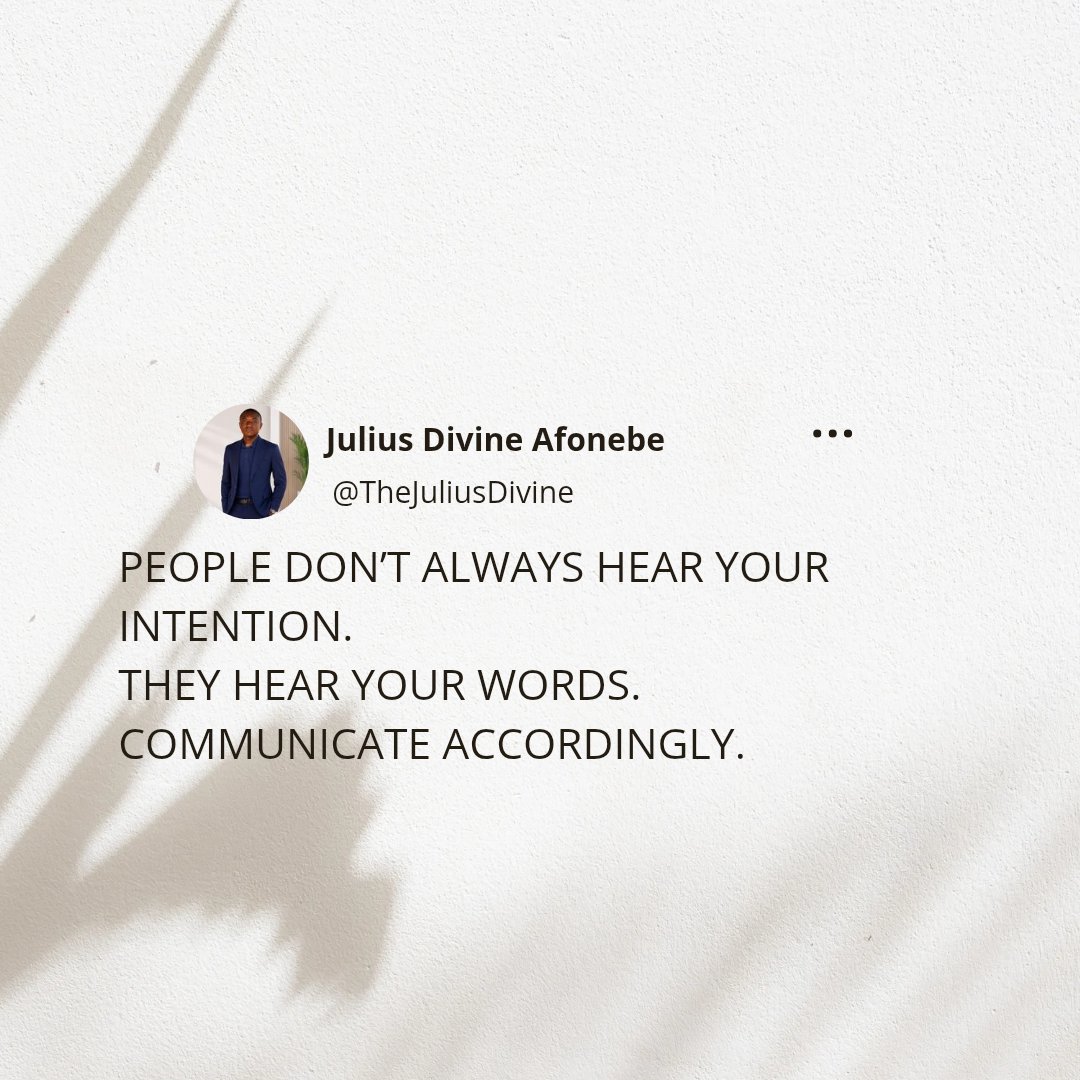 TheJuliusDivine's tweet photo. I’m learning that your intention doesn’t automatically become someone else’s understanding.
You may know what you meant.
They only know what you communicated.
How often do we forget that?
#Thoughts #Communication https://t.co/Jpf9W4aAwb