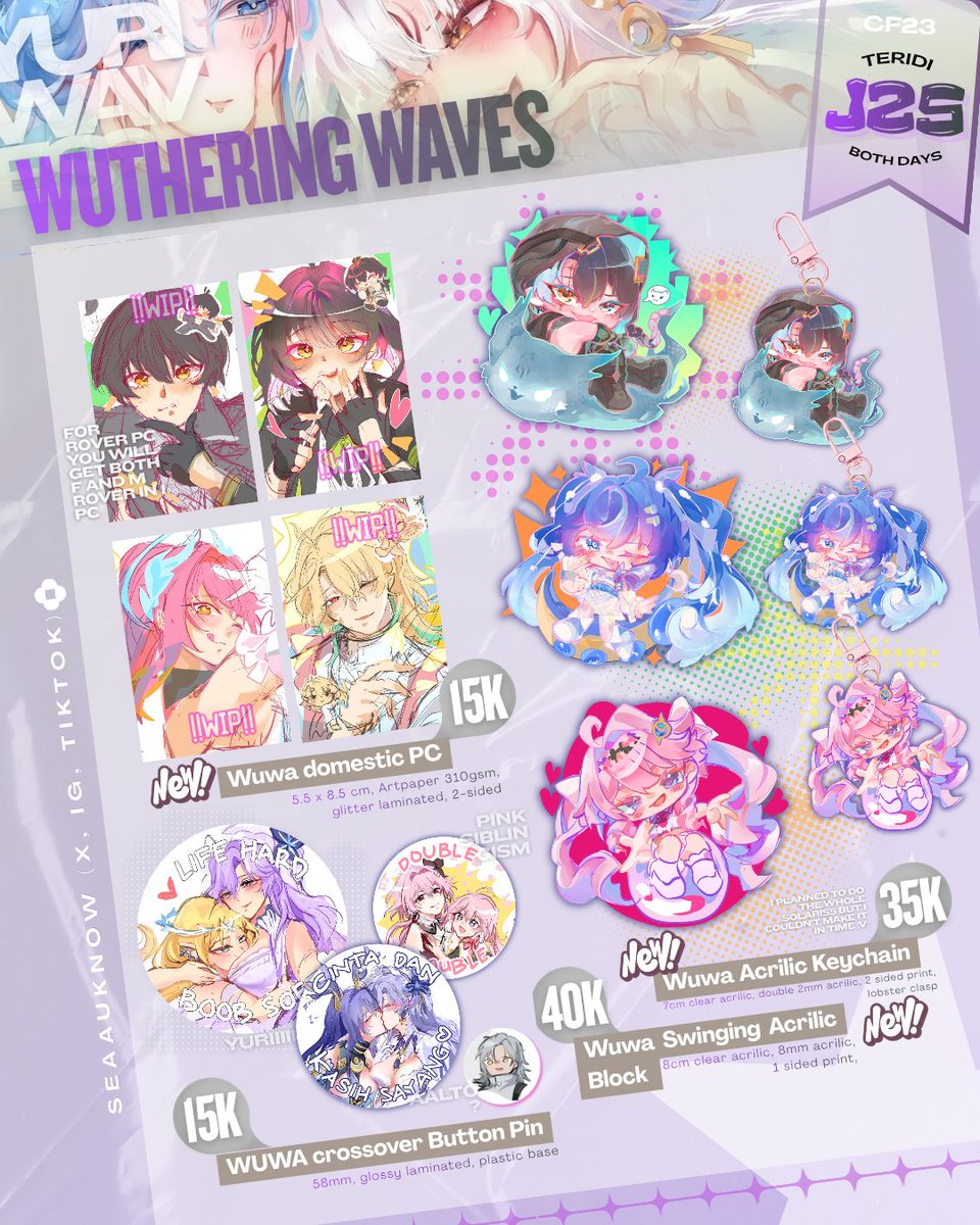seaauknow's tweet photo. [🩷🔄🗨️ appreciated]

 Seaauknow's #CF23catalog is open ٩(ˊᗜˋ*)و ♡
💋 Circle TERIDI 𓆝.°• J23
📬Pick up both days , Mail Order🇮🇩 &amp; CO 🍊
📆PO period: 26 sept - 7 oct 2027

✨MHA/BNHA, Dr. stone/DCST, ORV, Kaijuu no.8, Wuthering Waves/WUWA, etc
🔗Below🙌

#cf23 #cf23catalogue https://t.co/e6Iwmd0fWZ