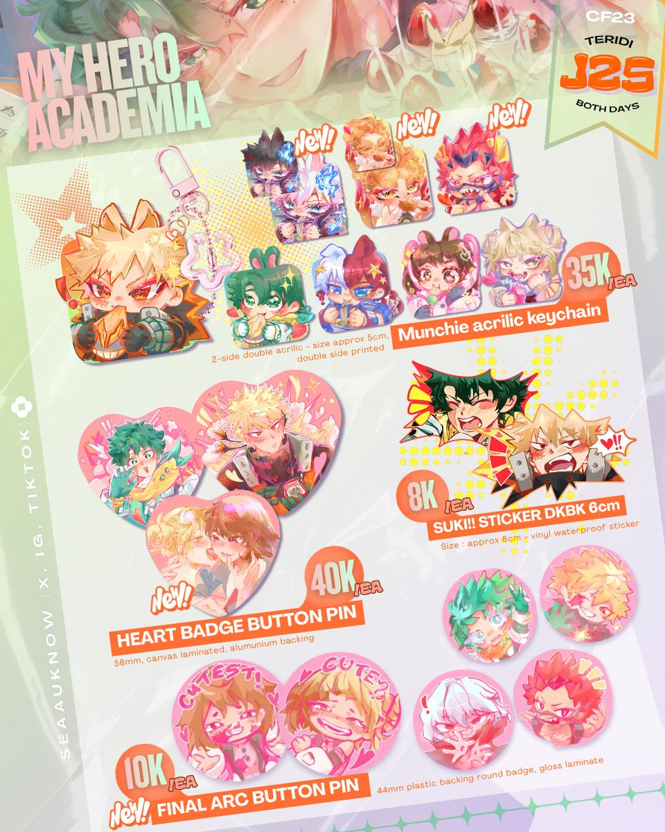 seaauknow's tweet photo. [🩷🔄🗨️ appreciated]

 Seaauknow's #CF23catalog is open ٩(ˊᗜˋ*)و ♡
💋 Circle TERIDI 𓆝.°• J23
📬Pick up both days , Mail Order🇮🇩 &amp; CO 🍊
📆PO period: 26 sept - 7 oct 2027

✨MHA/BNHA, Dr. stone/DCST, ORV, Kaijuu no.8, Wuthering Waves/WUWA, etc
🔗Below🙌

#cf23 #cf23catalogue https://t.co/e6Iwmd0fWZ