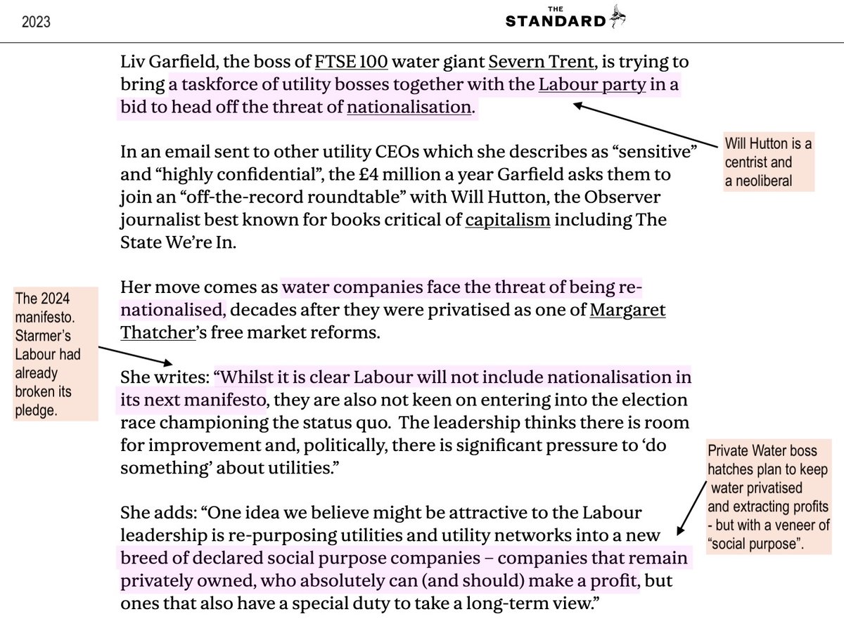 LabourRightWtch's tweet photo. A Guardian article tells us public ownership of water is impossible and urges for alternatives. 🤥
Look who wrote it - Will Hutton, who was outed in 2023 as working with private water firms to concoct a deceptive alternative where water stays privately owned and making profits 👇 https://t.co/hq5OiCI82F
