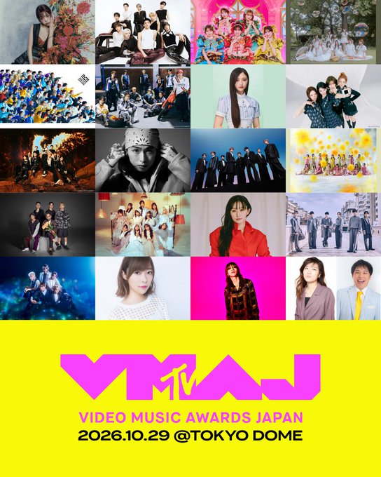 STREAMJPTV's tweet photo. #VMAJ2026 🏆

📅2026年10月29日(木)
📍東京ドーム

LIVE ACT：アイナ・ジ・エンド、&amp;TEAM、超ときめき♡宣伝部、＝LOVE、EBiDAN(恵比寿学園男子部)、INI、井上和(乃木坂46)、IS:SUE、JO1、Kvi Baba、MAZZEL、乃木坂46、ORANGE RANGE、≠ME、島袋寛子(SPEED)、SixTONES、STARGLOW https://t.co/9bYQUbXBQ9