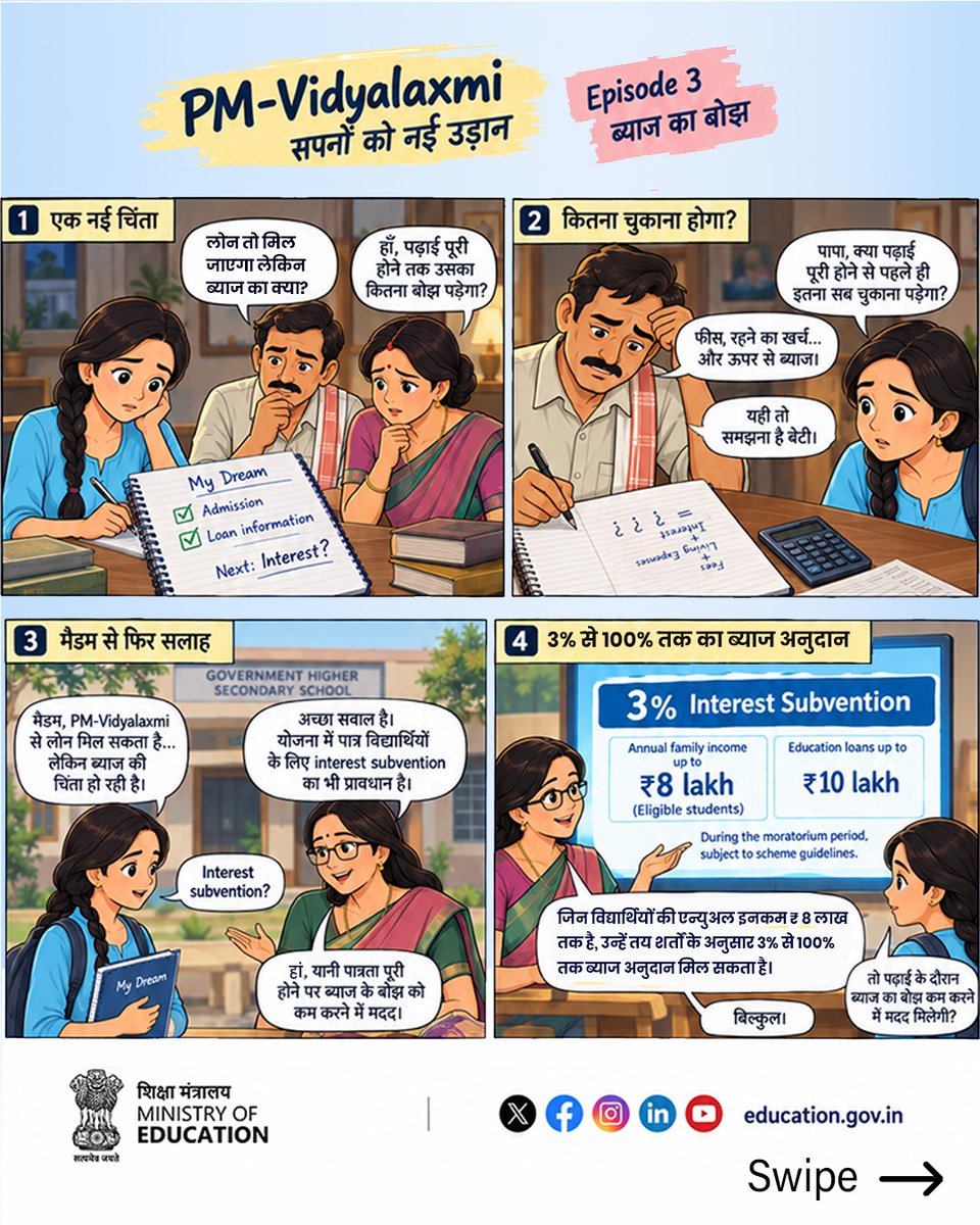 EduMinOfIndia's tweet photo. #PMVidyalaxmi के साथ मीरा के सपनों को मिल रही है नई उड़ान! 🌟🎓

अपने सपने को साकार करने की राह पर मीरा एक कदम और आगे बढ़ रही है। जानिए, कैसे #PMVidyalaxmi उसकी राह आसान बना रही है।

👉 देखिए मीरा के सफर का तीसरा एपिसोड! https://t.co/6Y4fARCrdi