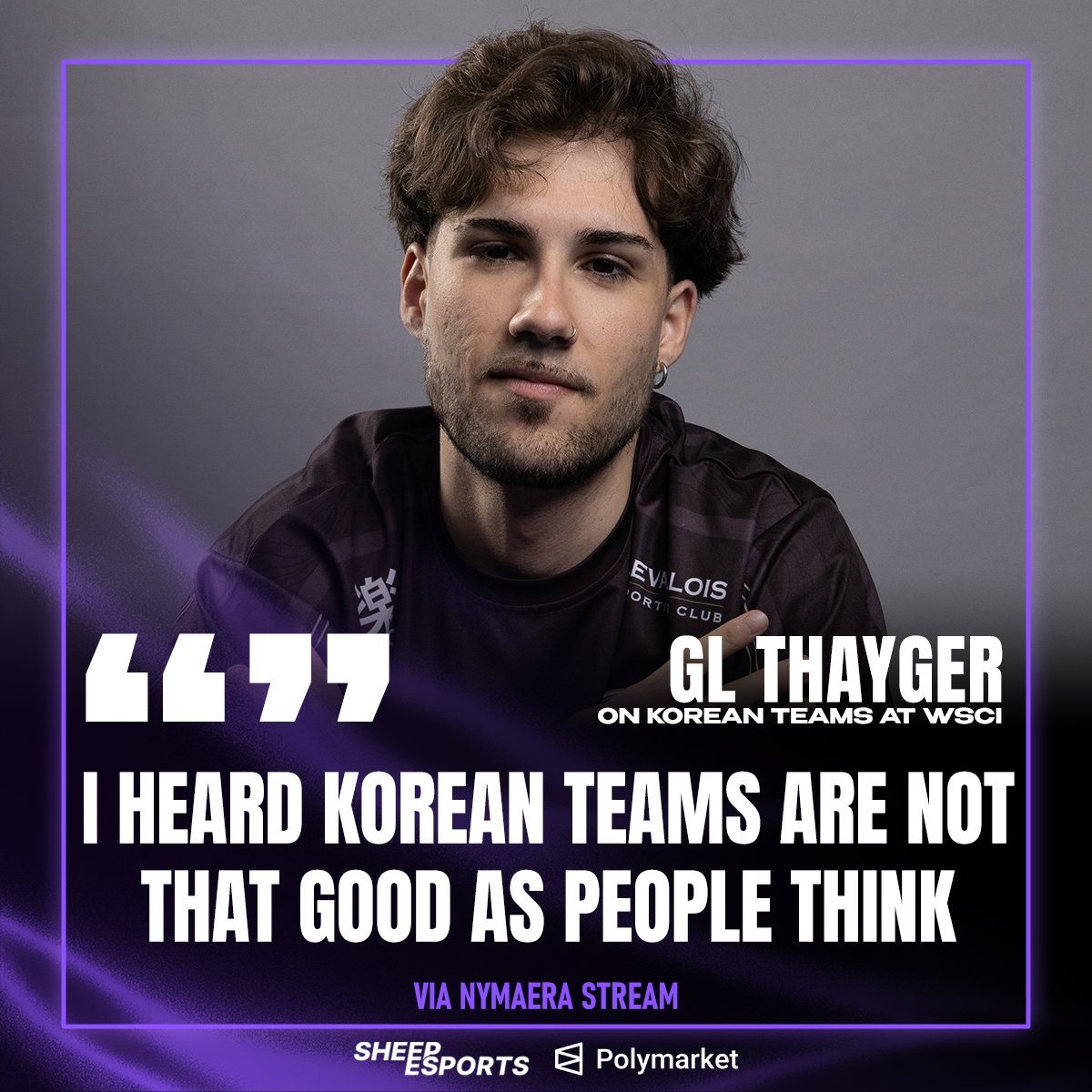 Sheep_Esports's tweet photo. GL Thayger 🇪🇸 on Korean 🇰🇷 teams at WSCI 🌏: "We didn't play them yet. We didn't get the chance to scrim Korean teams. I don't really know."

"I heard they're not that good as people think, but it's also scrim results maybe, from what I heard from Solary,  but I think they are beatable to be honest."

"I don't think they are anything special. I think they're for sure good teams, but I think they're for sure beatable. I'm looking forward to play against them."

via @Nymaera Post-match interview