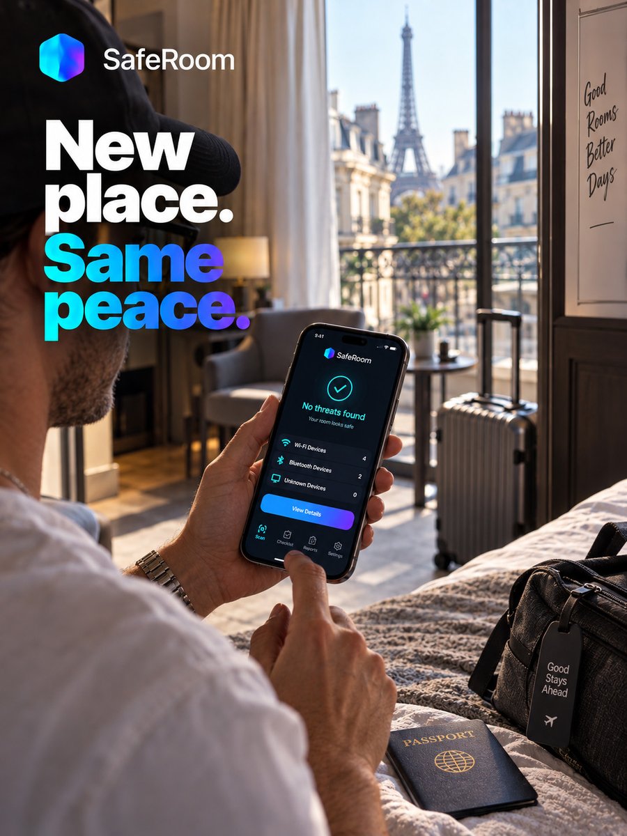 SafeRoomapp's tweet photo. Hidden cameras. Unexpected Bluetooth devices. Unknown network activity. SafeRoom gives travellers a fast way to check their hotel room, Airbnb or holiday rental for potential privacy concerns.
#HiddenCamera #TravelSafety #Privacy https://t.co/5xm4gfKj5Z