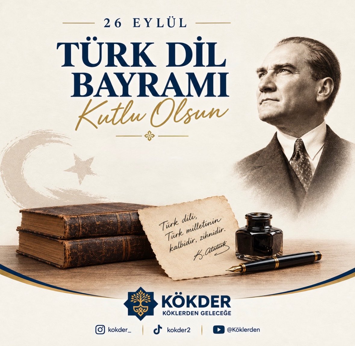 Kokder_'s tweet photo. 26 Eylül Türk Dil Bayramı kutlu olsun! 🇹🇷

Dil; bir milletin hafızası, kültürü ve geleceğe bıraktığı en güçlü miraslardan biridir. Türkçemizi doğru, güzel ve özenli kullanmak; köklerimizden aldığımız değerleri gelecek nesillere aktarmanın önemli bir parçasıdır.

Gazi Mustafa Kemal Atatürk’ün sözleriyle:
“Türk dili, Türk milletinin kalbidir, zihnidir.”

Türkçemizin yaşaması, gelişmesi ve gelecek kuşaklara güçlü bir şekilde aktarılması dileğiyle…

#TürkDilBayramı #26Eylül #TürkDili #Atatürk #Kökder