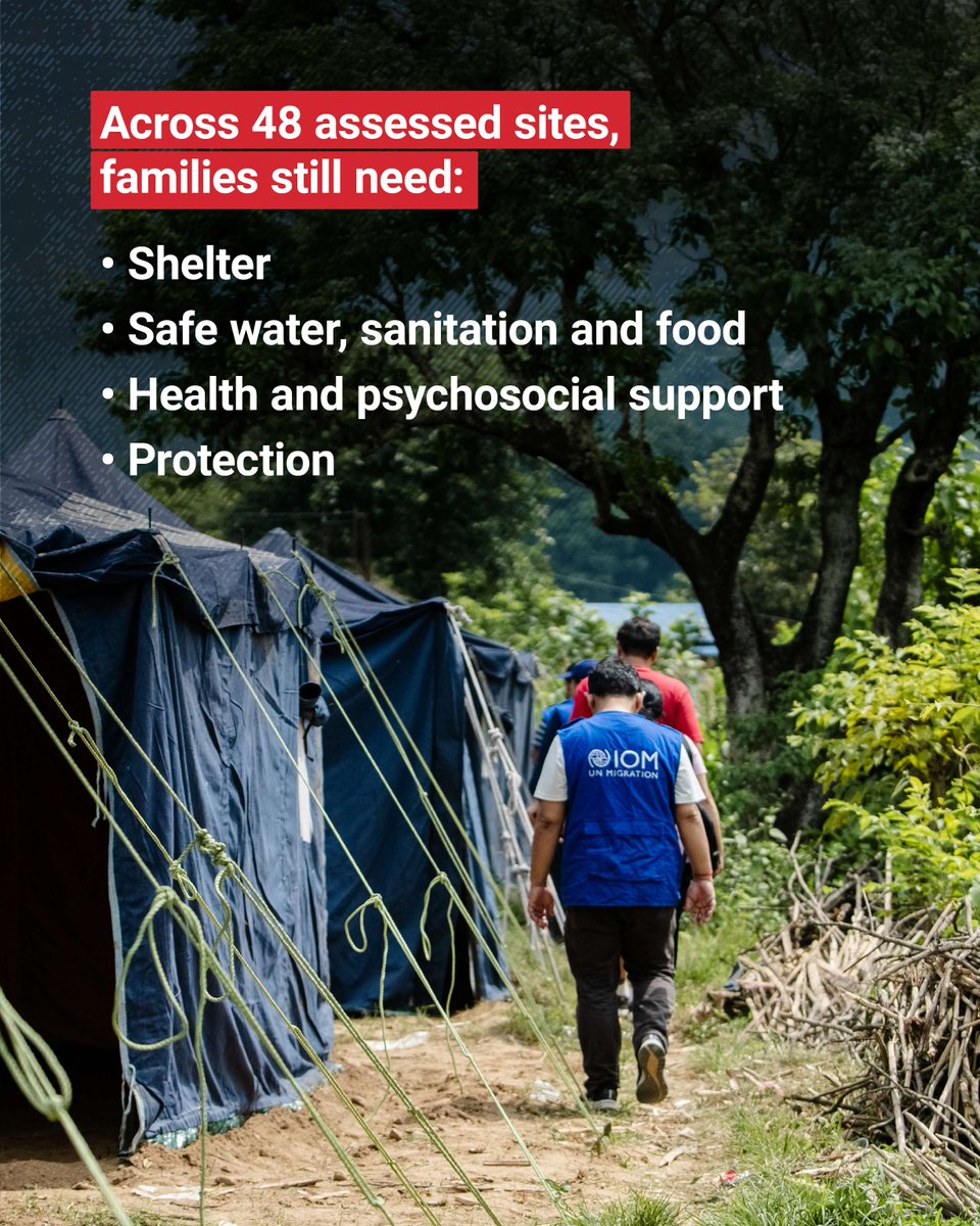UNmigration's tweet photo. One month after devastating floods struck #Nepal, families are still navigating the aftermath. 

Alongside the Government of Nepal, IOM supports displaced families with shelter, essential household items and medical supplies, helping identify where people are and what they need. https://t.co/uAIlZXFYD6