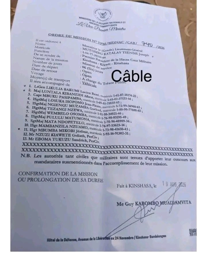 NovyBomoloBB's tweet photo. #RDC : 🇨🇩 Sur l'ordre de mission, il est prévu un déplacement en véhicule. Comment se sont-ils retrouvés dans un avion ? Et en plus, dans un avion civil, alors qu'il y a d'avions et hélicoptères militaires !
N'y avait-il pas déjà un agenda caché visant leur élimination physique ? https://t.co/lVP0c5AP0R