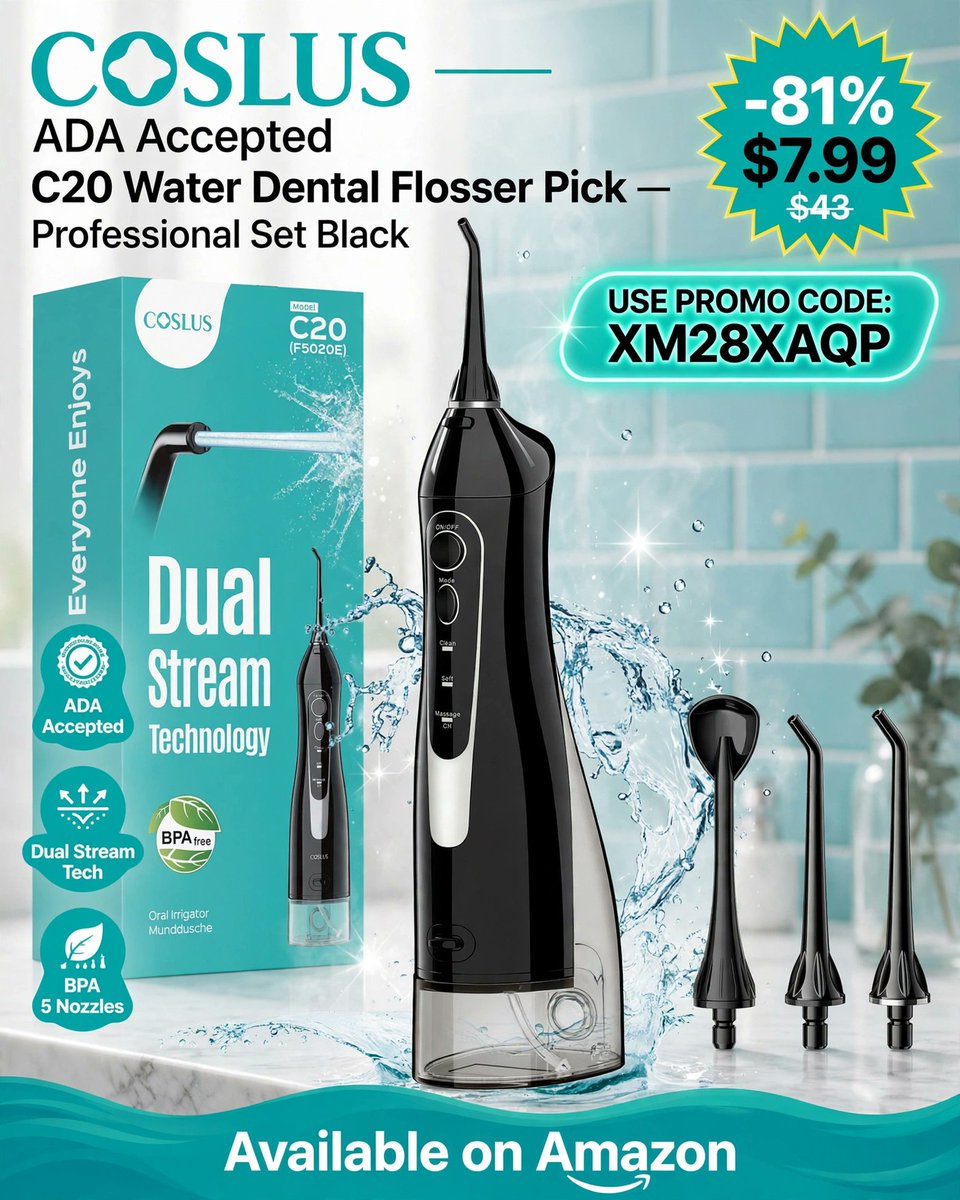PrimesDeals's tweet photo. 🦷 COSLUS C20 Water Dental Flosser 🦷

💦 Powerful Water Flossing
🪥 Professional Oral Care Set
🏠 Great for Everyday Use
🏷️ Use Promo Code: XM28XAQP
💰 81% OFF — $7.99
🔗 Affiliate Link 👉 https://t.co/93aUNp4efK https://t.co/bJM8FggXdX