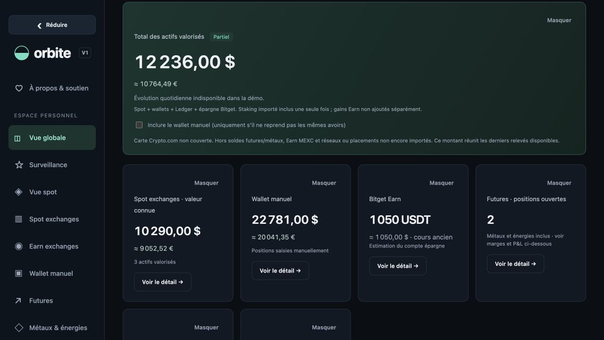 ElProfessor1618's tweet photo. Je lance Orbite 🚀
Spot, futures, wallets et Ledger réunis dans une app locale.
Bêta Mac M1 et +, non notarifiée. Je cherche des testeurs !
Captures en démo. Vos retours comptent 👇
https://t.co/VMPEgCyNhB
#CryptoApp #Crypto #GestionDePatrimoine #FinTech #Innovation https://t.co/Qwy8q9gQcp