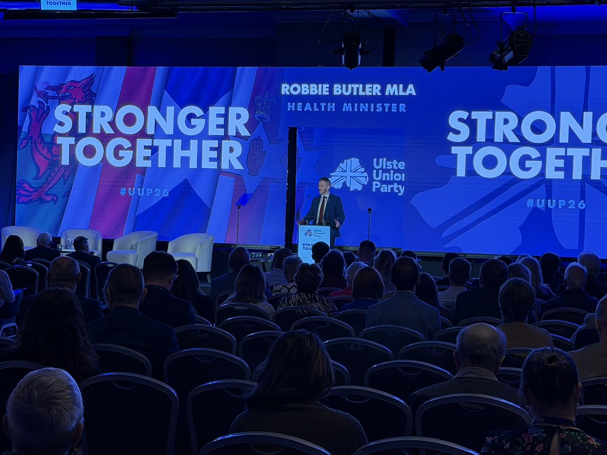 JADSpeers's tweet photo. Minister of @healthdpt @RobbieButlerMLA speaking at the #uup26 conference. A man that knows from his experience what Service to the country is. ๐๐ป๐ช๐ป https://t.co/tUaQlVtGoQ