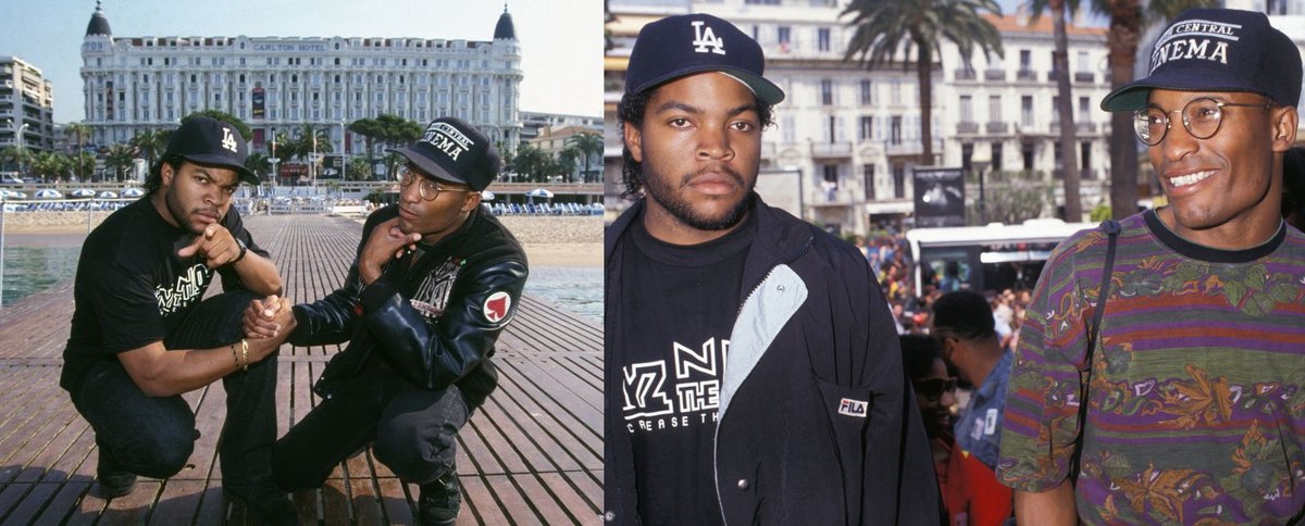 FilmPhonic's tweet photo. #BehindTheScenes: Ice Cube and John Singleton taking the 1991 Cannes Film Festival by storm with 'Boyz n the Hood'. https://t.co/OKXs4HoRAc